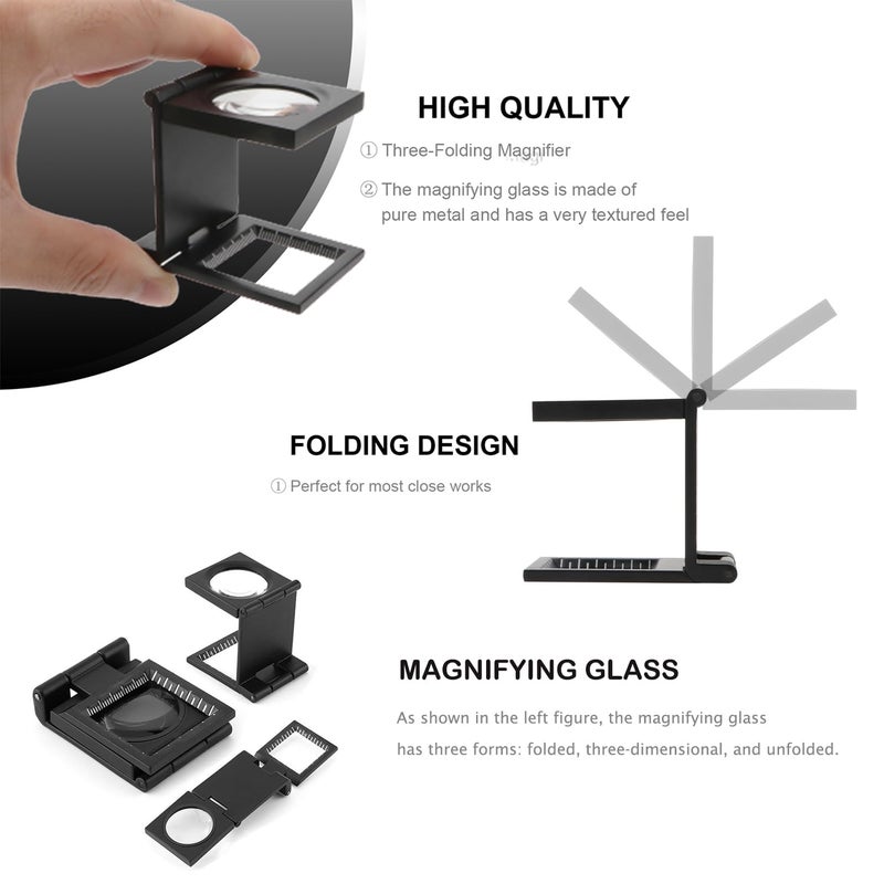 Rongon Pocket Magnifying Glasses Three-Folding Magnifier 10X 28MM Zinc Alloy Small Loupe Mini Magnifying Glass with Scale for Jewelry Sewing Textile Optical Thread Collection Repair - Image 3